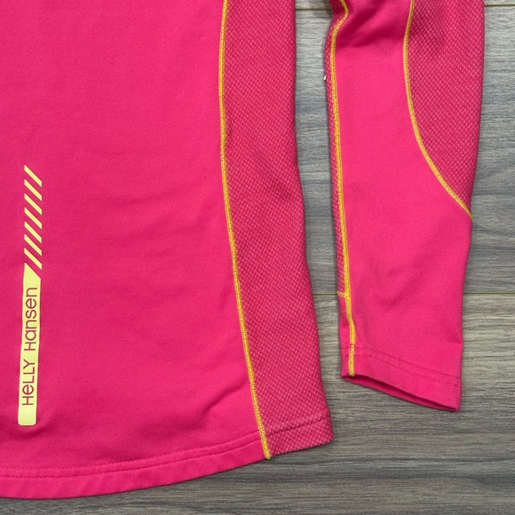 Helly Hanson Training Merino Wool Blend Quarter Zip Pullover Pink/Yellow Medium - Picture 13 of 14